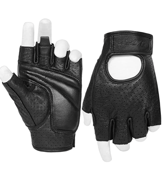 Half Finger Men's Motorcycle Gloves Gel Padded Fingerless Leather Motorbike Gloves