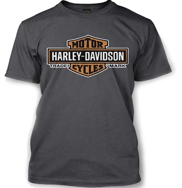 Harley-Davidson Längliches Orange Bar & Shield T-Shirt in Holzkohle