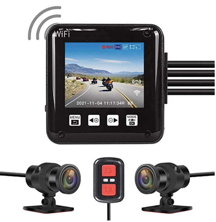 All Waterproof, 150 Degree Fish Eye, Motorcycle Dash Cam, with 2'' Screen, IMX307 Shimmer Night Vision Dual 1080P