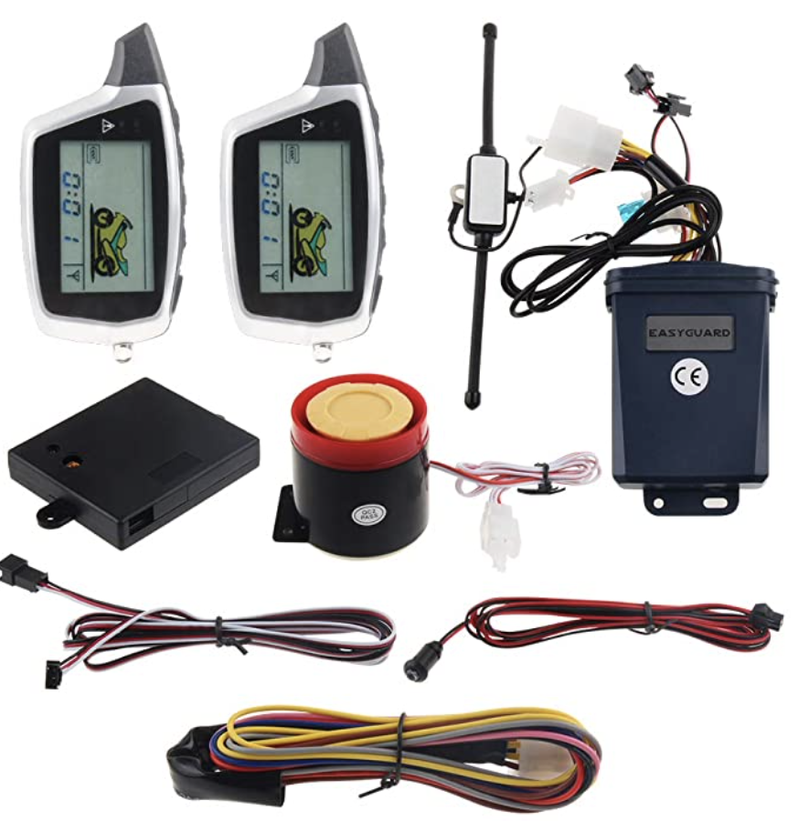 EASYGUARD EM212 2 Way Motorcycle Alarm System with LCD Pager Display Rechargeable Transmitter