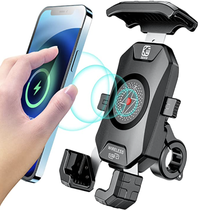 Motorrad-Telefonhalterung 15W Wireless & USB C 20W Schnellladegerät, Motorradtelefon