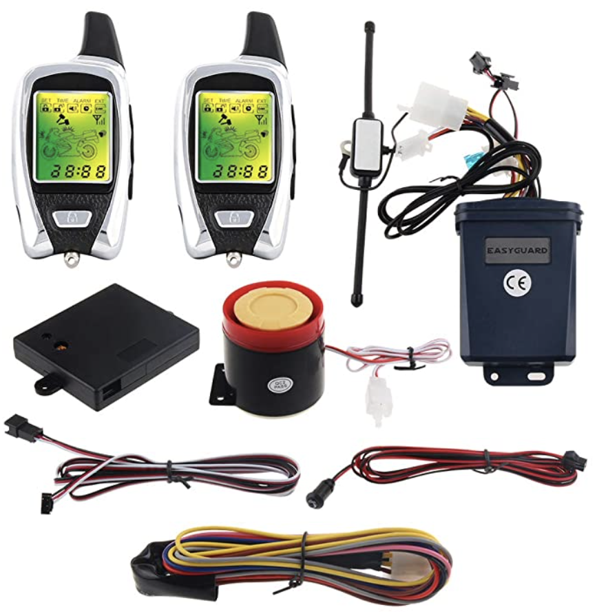 Sistema di allarme a 2 vie per motocicli con sensore a microonde per l'avviamento del motore a distanza LCD colorato