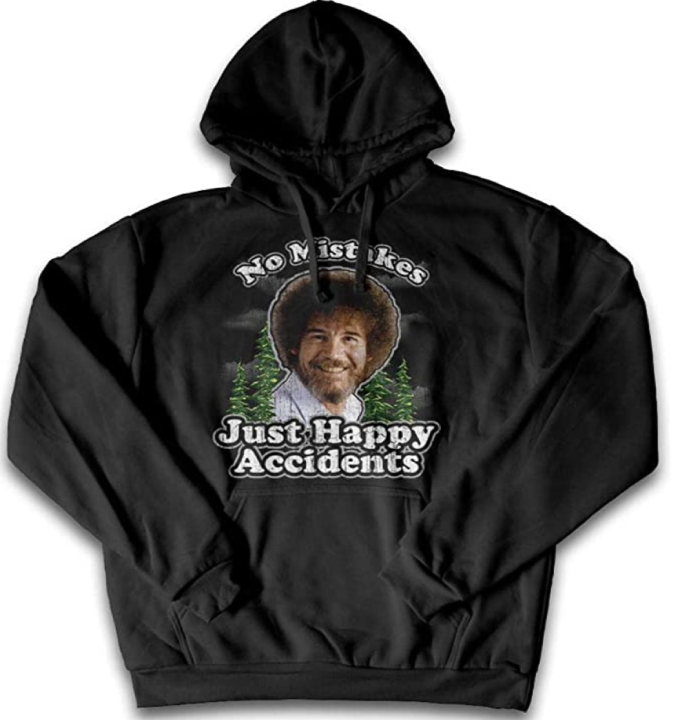 Bob Ross No Mistakes Just Happy Accidents 100% Authentique Graphic Hoodie