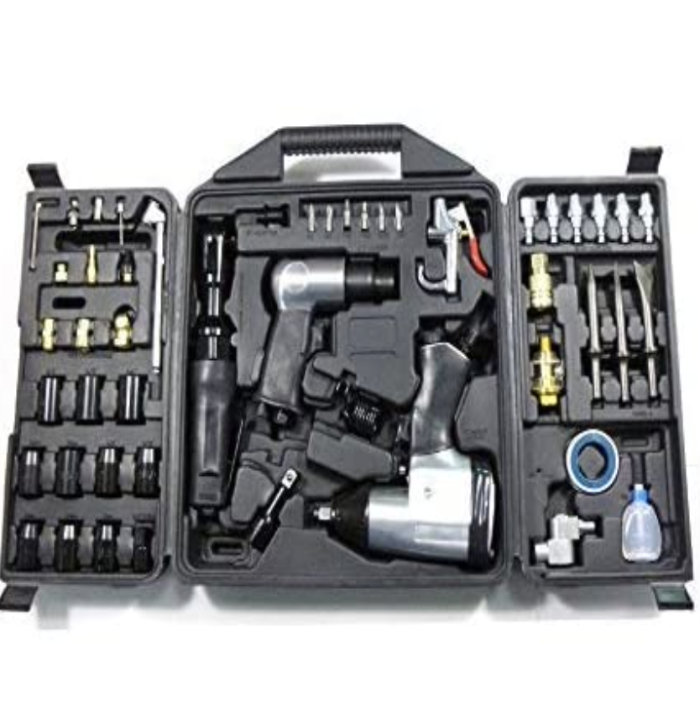 DP Dynamic Power 50 Piece Air Tool Kit. 1-1_2'' Impact Wrench, 1-3_8'' Ratchet Wrench, 5-Air Hammer w_Chisels