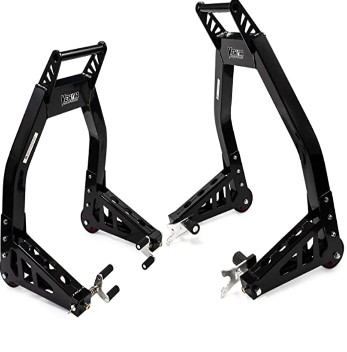 Motorcycle Front & Rear Combo Lift Stands Black Universal Front Wheel Fork & Rear Swingarm