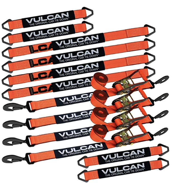 Kit completo di cinghie per assali VULCAN con cinghie a cricchetto con gancio a scatto - Serie PRO
