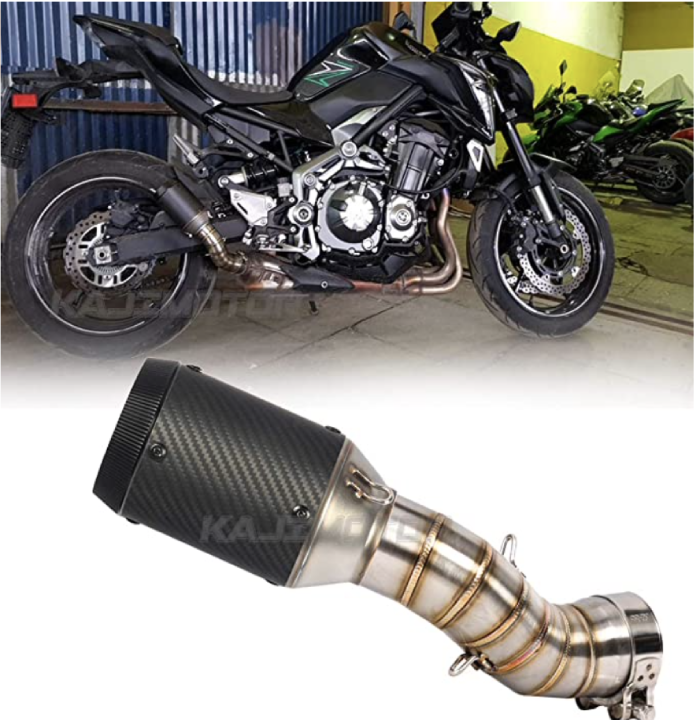 KAJIMOTOR Motocicleta Inoxidable 51mm_ 2 Entrada Motocicleta Systerm Escape Silenciador Cola Carbono Real