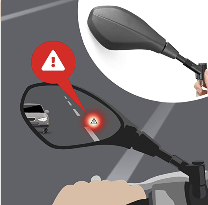 KiWAV Motorcycle Blind Spot Detection System with Nonam Mirrors compatible for M8_M10 Mirror Bolts
