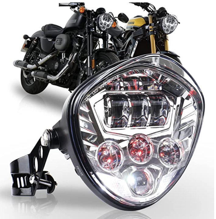 Phare à LED pour moto 7inch Hi Lo Beam White&Red DRL avec supports universels pour motos