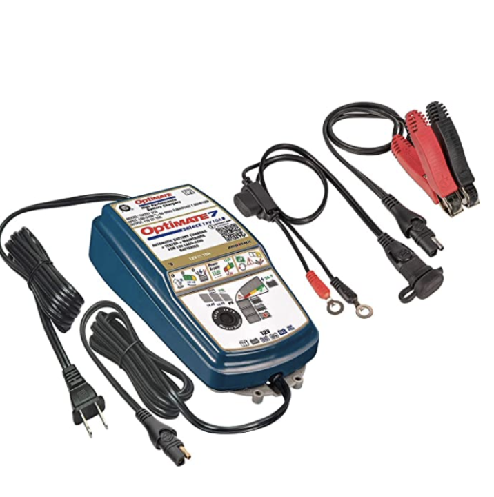 Tecmate Optimate 7 Select, TM 251v3, Gold Series 9 Step 12V 10A Sealed Battery Saving Charger und Maintainer